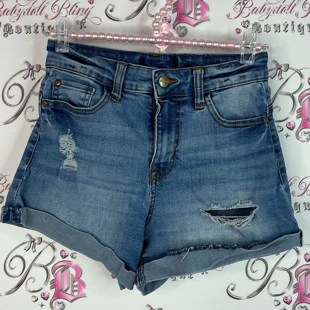 Kendall & Kylie shorts mini cuffed Distressed Blue Jean Shorts